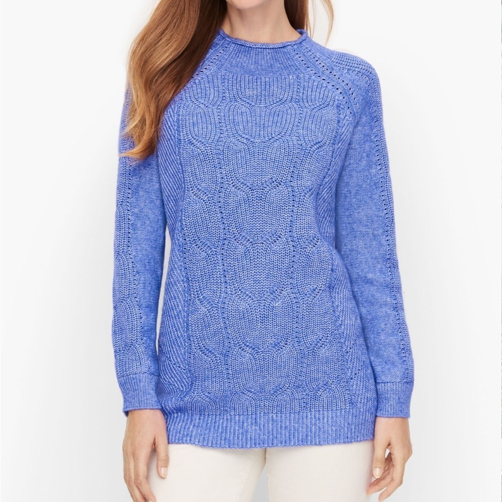 Talbots Mock Neck Sweater Pullover Womens Medium Blue High Low Slit Sides